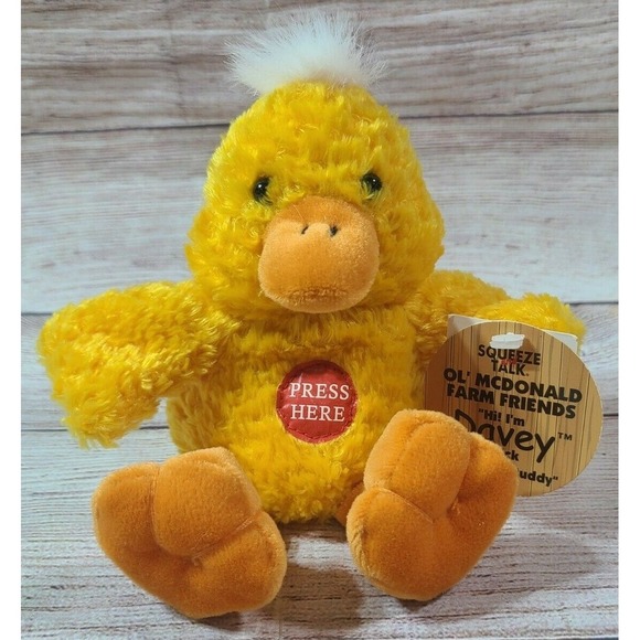 Dan Dee Squeeze and Talk Old MacDonald Plush Davey Duck Stuffed Animal Yellow 8" - Picture 1 of 4